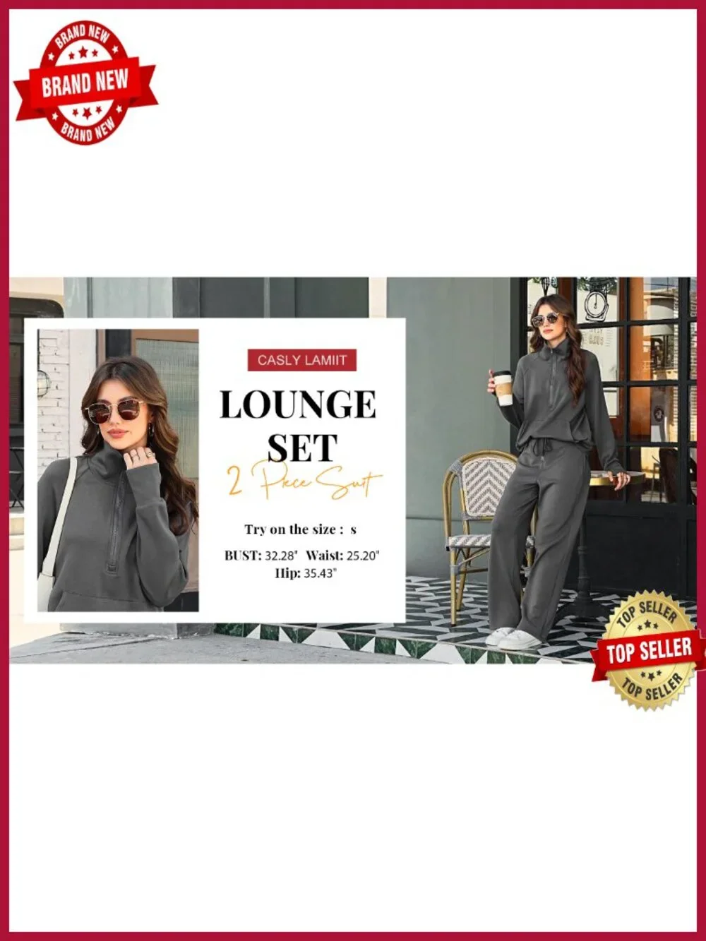 2 Piece Lounge Set Half Zip Sweatshirt Wide Leg Sweatpants Oversized Tracksuit